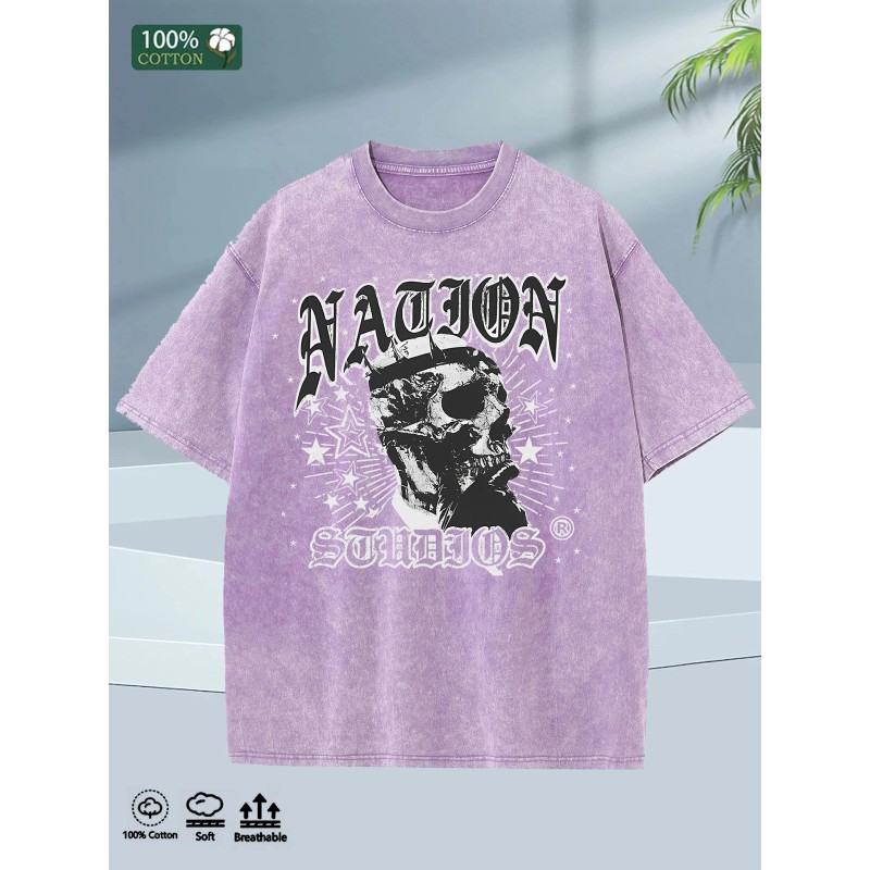 2025 Summer Mens Oversized Tee 100 Cotton Washed Soft Crew