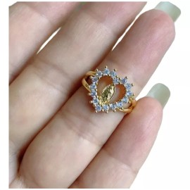Anillo De Corazón Oro 24k Con Cironias Virgen De Guadalupe