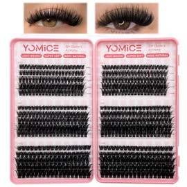 Yomice Lash Clusters Fluffy Individual Eyelashes 60D+80D+100D DIY Lash Extensions Thick Cluster Lashes 8-16mm Natural Eyelash Clusters Russian D Curl Volume Eyelash Extensions at Home(60D+80D+100D)