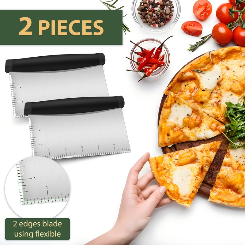 Joyfair 2Pcs Dough Scraper, Stainless Steel Dough Cutter with ABS