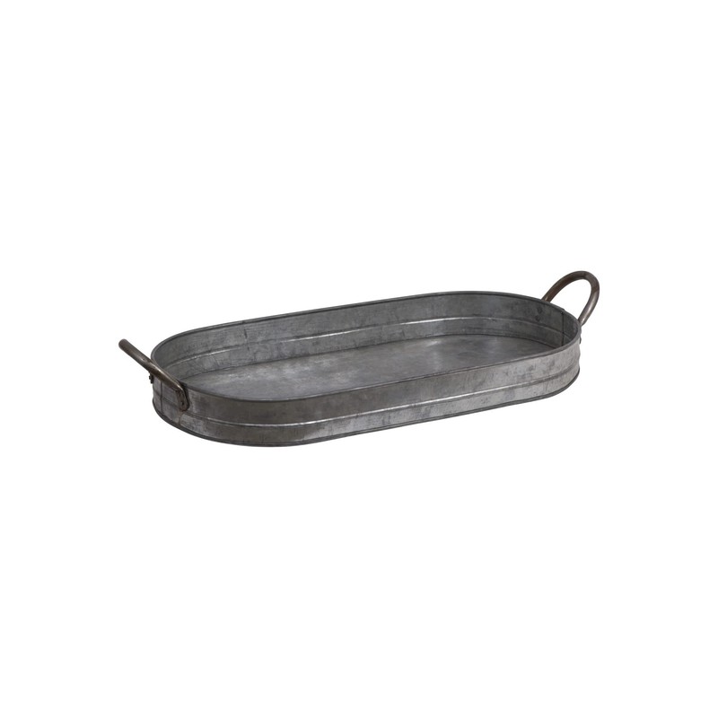 Creative Co-Op Oval Galvanized Metal Tray with Handles
