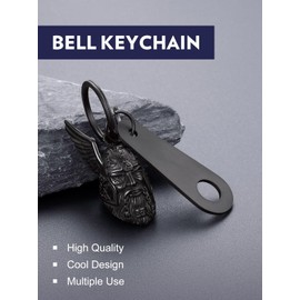 Bandmax Keyring Motorcycle Bell Stainless Steel Motorcycle Bell Keyring Viking Lucky Charm Keyring for Motorcyclists, J-Viking-Black