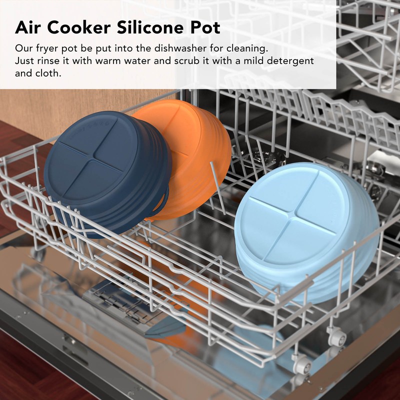 Silicone Air Cooker Pot Round Folded Blue Fryer Liner Tray