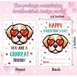 Muruseni Greetings Valentine's Day Cards for Kids Classroom, 30 Valentine's Greeting Cards, Puppies Valentine's Classroom School Exchange Cards for Girls Boys Party Favors
