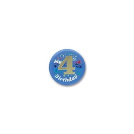 My 4th Birthday Satin Button in Blue