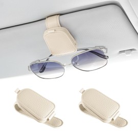 JUSTTOP 2Pack Sunglasses Holders for Car,Magnetic Leather Buckle Sun Visor Sunglass Clip,Ticket Card Clip Sunglasses Mount,Car Interior Accessories for Men and Women(Beige)