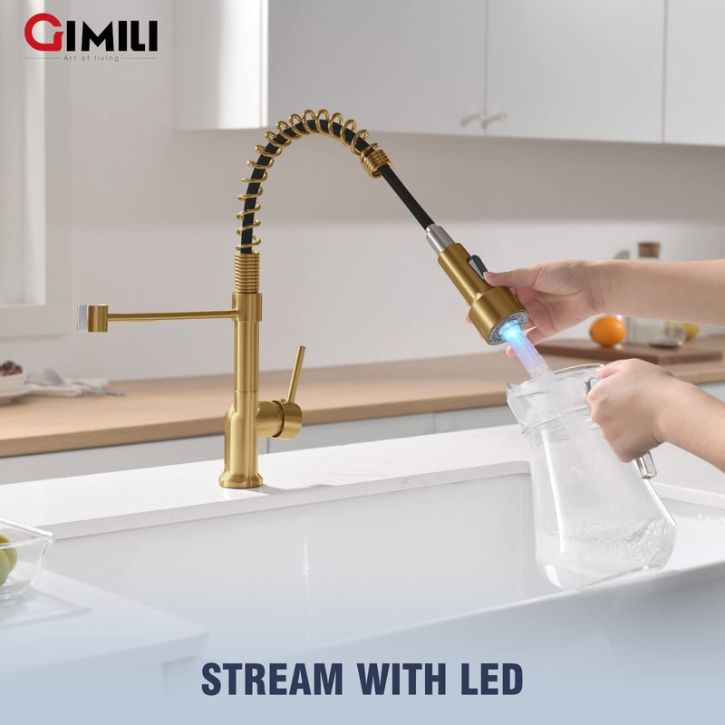 GIMILI Brushed Gold Kitchen Faucet with Pull Down Sprayer Single
