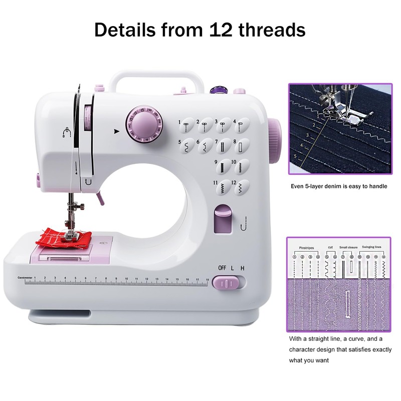 Kids Sewing Machine with 12 Built-in Stitches, 2-Speed Foot Pedal,