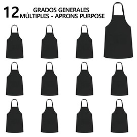 Delantales De Cocina 12 Piezas,Mandil Parrillero Hombre Y Mujer,Mandil Chef,CordóN Delantal Extendido Impermeable, Anti-Aceite,Transpirable,Para JardineríA,Barbacoa,Cocinar (Negro)