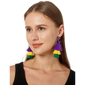 Layered Tassel Earrings for Women Bohemian Colorful Tiered Tassel Dangle Drop Earrings for Christmas Mother's Day Gift (Mardi Gras)
