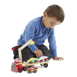 Melissa & Doug Wooden Car Transporter Toy Truck, Magnetic Wooden Cars & Truck Toy Crane | Wooden Toys for 3 Year Old Boy Gifts | Toy Car Set | Toddler Toy Cars for 3+ Year Old Boys & Girls 3 4 5 6