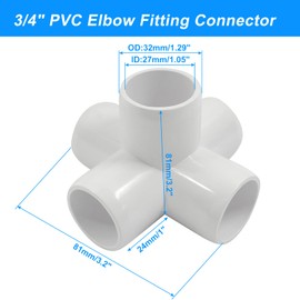 Piutouyar 4 Pcs 3/4" Elbow PVC Pipe Fitting, 5 Way Furniture Grade Pipe Connector PVC Elbow Fitting Pipe Corner Connector for DIY Shelf Garden Support Structure