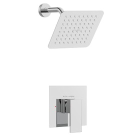Alta Aqua Modern Square Rain Shower System with Pressure-Balanced Mixing Valve – Wall-Mounted Rainfall Shower Head and Single-Handle Control - Brass and stainless steel construction (Chrome)