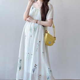 Summer Embroidered Maternity Dress for Guest Occasions Summer L