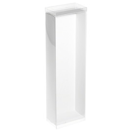 DollSafe Clear Folding Display Box with White Liners and White Elastic Stabilizers for 11-12.5 inch Dolls and Action Figures, 4" W x 2.25" D x 13" H, Pack of 5