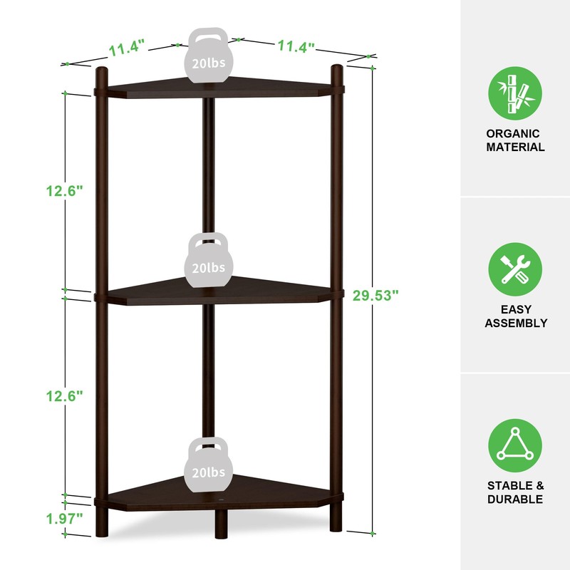 Wisuce Corner Shelf Stand - 3 Tier Bamboo Small Corner