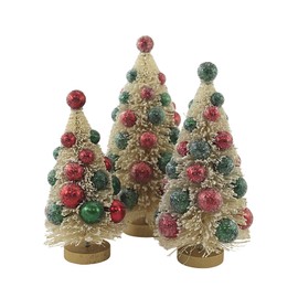 Bethany Lowe Designs LC0692 White Bottle Brush Trees w/Red & Green Beads S/3