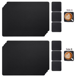 Myir JUN Washable Placemats and Coasters, Leather Place Mats, Wipe Clean Double-Sided Placemats, Reversible Place Mat, Non-Slip Place Mat, Leather Look