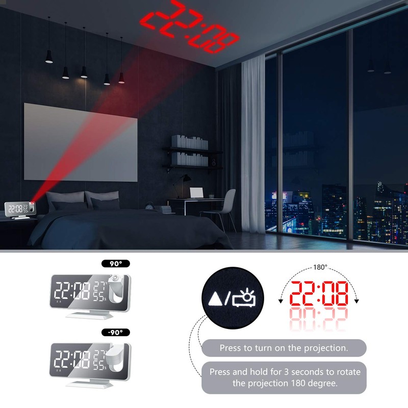 DollaTek Radio projection alarm clock LED large screen display temperature