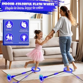 EKKONG Swing Wheel Jumping Ring Foot Spinner Children's Jumping Ball Flashing Skip Jumping Ball for Kids Foldable Ankle Jump Ball Gymnastics & Skill Games (Blue)