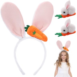 KATELUO Rabbit Ears Headband Easter, 1 x Rabbit Ears Headband, 2 x Rabbit Hair Clips, Rabbit Ears Headband Plush, Rabbit Ears Costume, Rabbit Ears Headband for Carnival, Easter Party