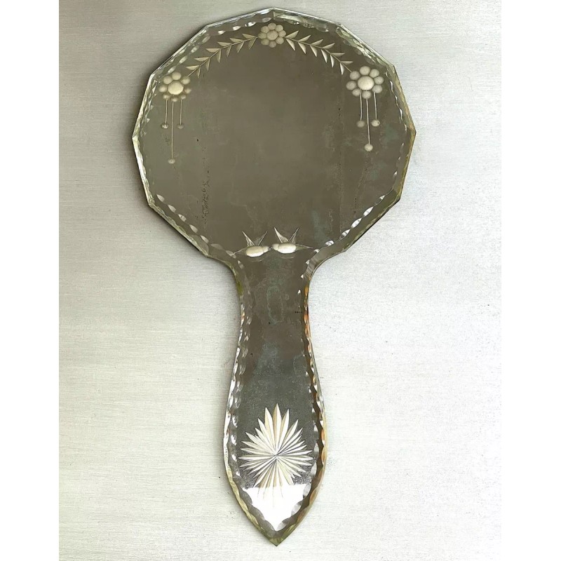 estilo veneciano Espejo Mano Vintage, Cristal Veneciano Grabado Doble Cara-
