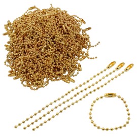 Cionyce 200Pcs Gold Ball Chain Bulk，Metal Ball Bead Chain 4 inch Ball Chain Keychains with Connectors for Hanging Keychain Decoration