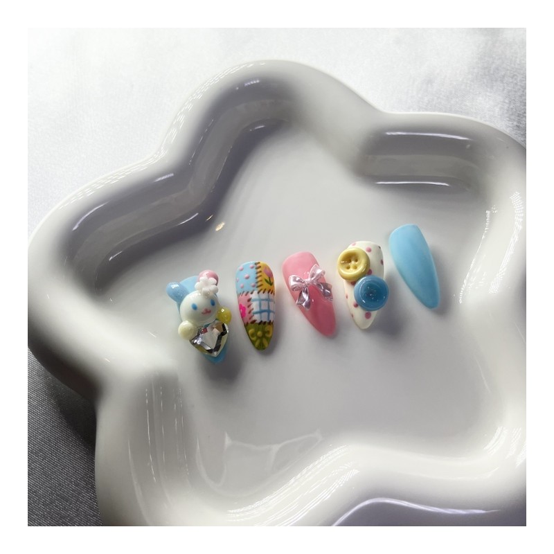 [Premium handmade embossed nails] Vintage pattern stitched rabbit - stiletto