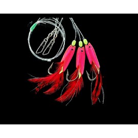 Set of 2 cod rigs, pilk leader by Jenzi, 3 arms rubber fish, luminous Norway, fully assembled, length 140 cm, hook size 6/0, line thickness 0.80 mm + Petri Heil! sticker