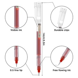 Pack of 12 Fineliner Black 0.5 mm Rollerball Pen with Liquid Ink Quick Drying Gel Pen Quick Drying Ballpoint Pen Gel Pens Rollerball Pen Black Gel Pens Red for Office School Business