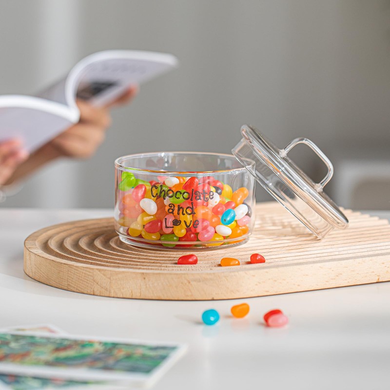 Glass Candy Dish with Lid Covered Candy Bowl Decorative Cookie