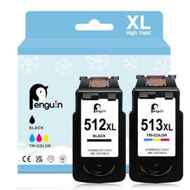 Penguin PG-512XL CL-513XL for Canon 512 XL 513 XL 510 511 Compatible with iP2700 MP270 MP280 MX350 MX430 MP230 MP240 MP250 MP260 MP480 MP490 Printer Ink Cartridge Replacement Black and Colour Pack