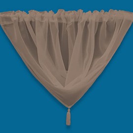 Plain Tasseled Voile Swags Net Curtains Voile Swag Valance Pelmet (Sand)