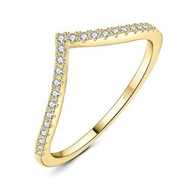 JewelryPalace V Shape Round Cut Cubic Zirconia Wedding Band for Women, 14K Yellow Gold 925 Sterling Silver Promise Ring for Her, Simulated Diamond Anniversary Stackable Rings 6.5