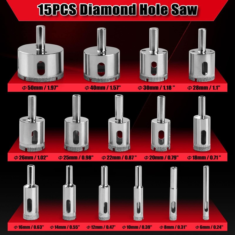 WORKEASE Diamond Hole Saw Kit, 17 Pcs Tile Drill Bits