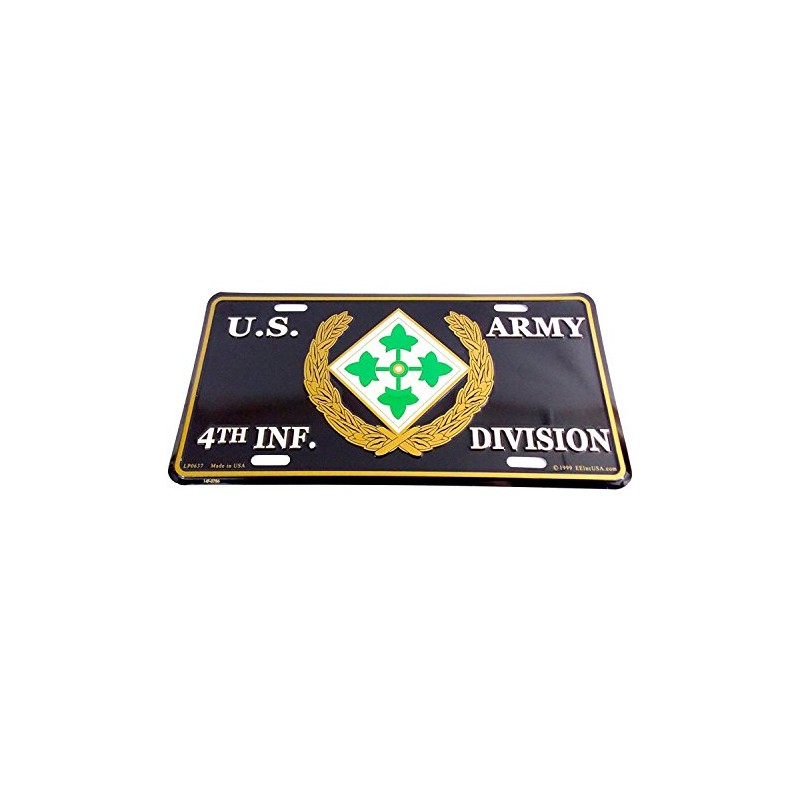 Wild U.S Army License Plate 4th Infantry Division Metal Sign
