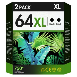 64XL Black Ink Cartridge (2 Pack) Replacement for HP Ink 64 for HP 64 Ink HP64 64 XL Black Ink Cartridge for HP Printers Envy Photo 7855 7858 7155 7158 6255 Inspire 7255e 7955e 7958e Tango X Terra