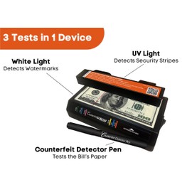 Dri Mark Tri Test - Counterfeit Bill Detector Machine w/AC Adapter - 6 Pack - 3 Tests in 1 - Paper, Security Strip and Watermark Tests, Accurate Money Tester Machine with Counterfeit Detection Pen