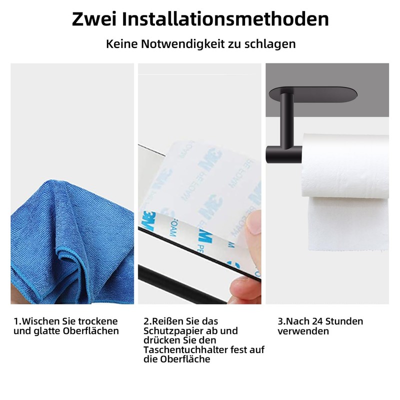 Kitchen Roll Holder, No Drilling, Kitchen Roll Holder, Black, Stainless