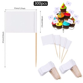 ZIOYA Pack of 300 White Flags for Labelling Toothpicks Flags Decorative Toothpicks Fruit Sticks for Buffets Cocktail Party Food Cheese Plate Burger Fruit Salad Plate Appetizers