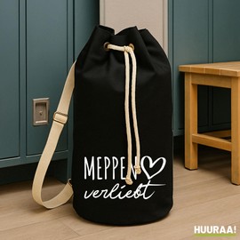 Huuraa Seesack Meppen verliebt Geschenk 20 Liter Rucksack Black Baumwolle Meppen Geschenkidee