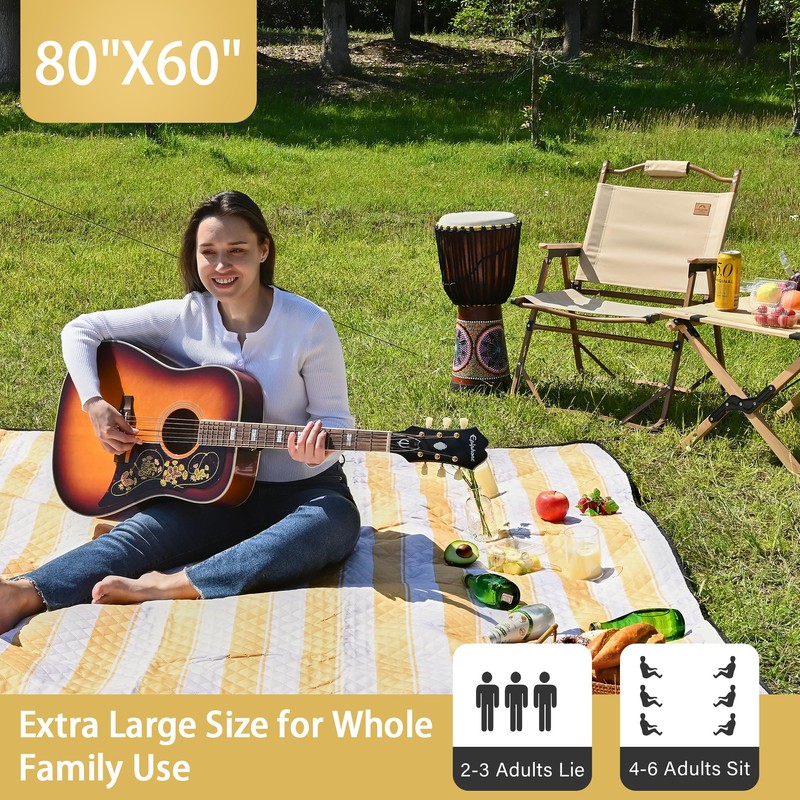 HX&OD Outdoor Picnic Blanket Extra Large, 80''*60'' Waterproof Picnic Mat