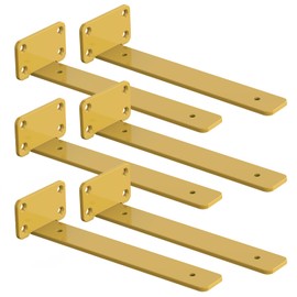 6 PCS Gold Iron Heavy Duty Brackets Without Lip, 4 Inch Supports DIY for Shelves Bracket with 5mm Thick, Industrial Modern Floating Shelf Support for Wall Mount Shelves