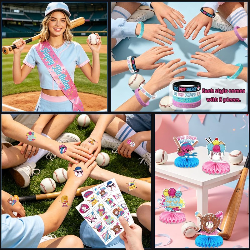 221Pcs Baseball Ice Cream Drip Plates Tableware Set (Serves 26)