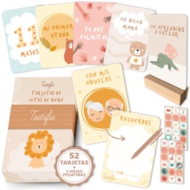 Tutifu® 52 Baby Milestone Cards with Sticker Sheets and Support. Gifts for Birth, Milestone Cards Pregnancy, Milestones Baby, Monthly Cards Baby 1-24 Months Baby Shower Gift (Spanish)