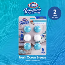 Clorox Fraganzia Deodorizing Balls in Fresh Ocean Breeze, 6pk - No-Plug, Battery-Free Air Freshener for Shoes, Gym Bags, Lockers, Hampers, and Drawers, 6 Air Freshener Units