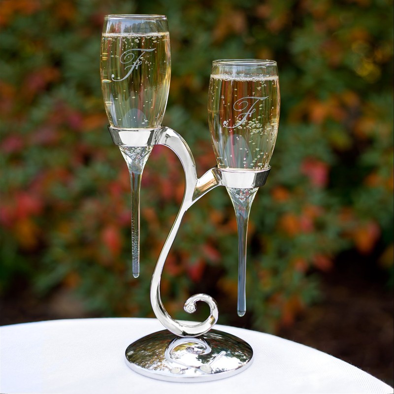 Hortense B Hewitt Raindrop Swirl Stand Champagne Toasting Flutes, Silver,