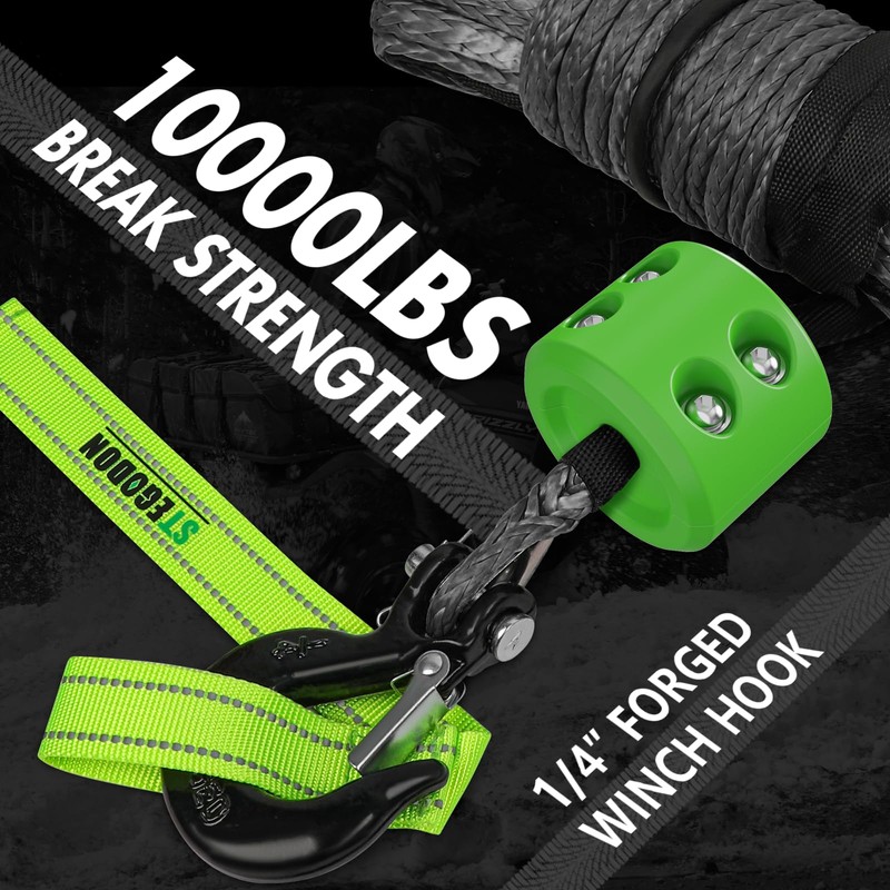 STEGODON Synthetic Winch Rope, 1/4'' x 50ft 10,000LBS Synthetic Winch