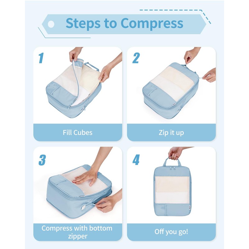 Narwey 5-Piece Set Compression Suitcase Organiser, Compression Packing Cubes Suitcase