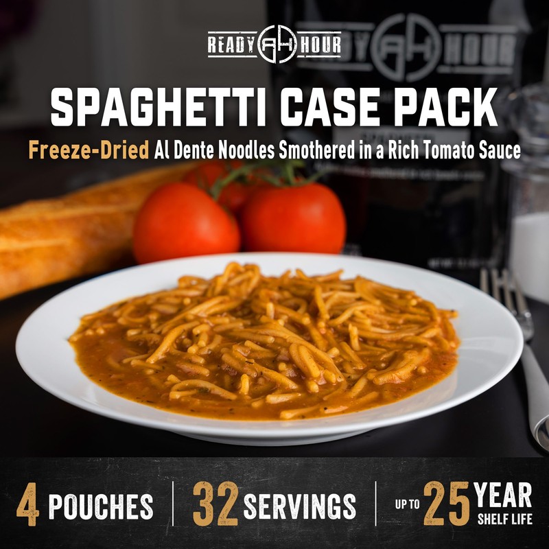 Ready Hour Spaghetti Case Pack (32 Servings), Freeze-Dried Spaghetti Pasta,